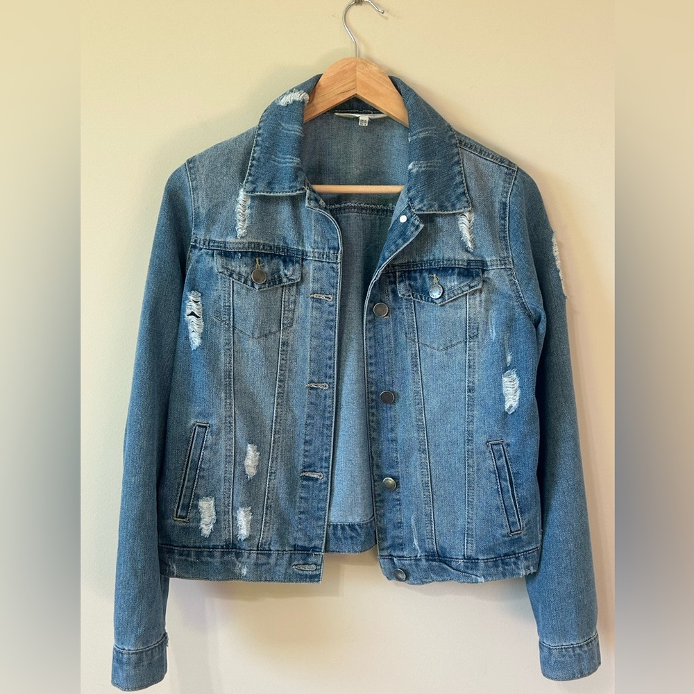 Ci Sono Women Denim Jean Jacket Distressed Medium